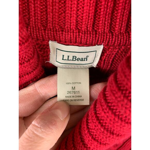 L.L. Bean Women's Cable Knit Turtleneck Pullover Sweater Long Sleeve Red Size M - Picture 2 of 4
